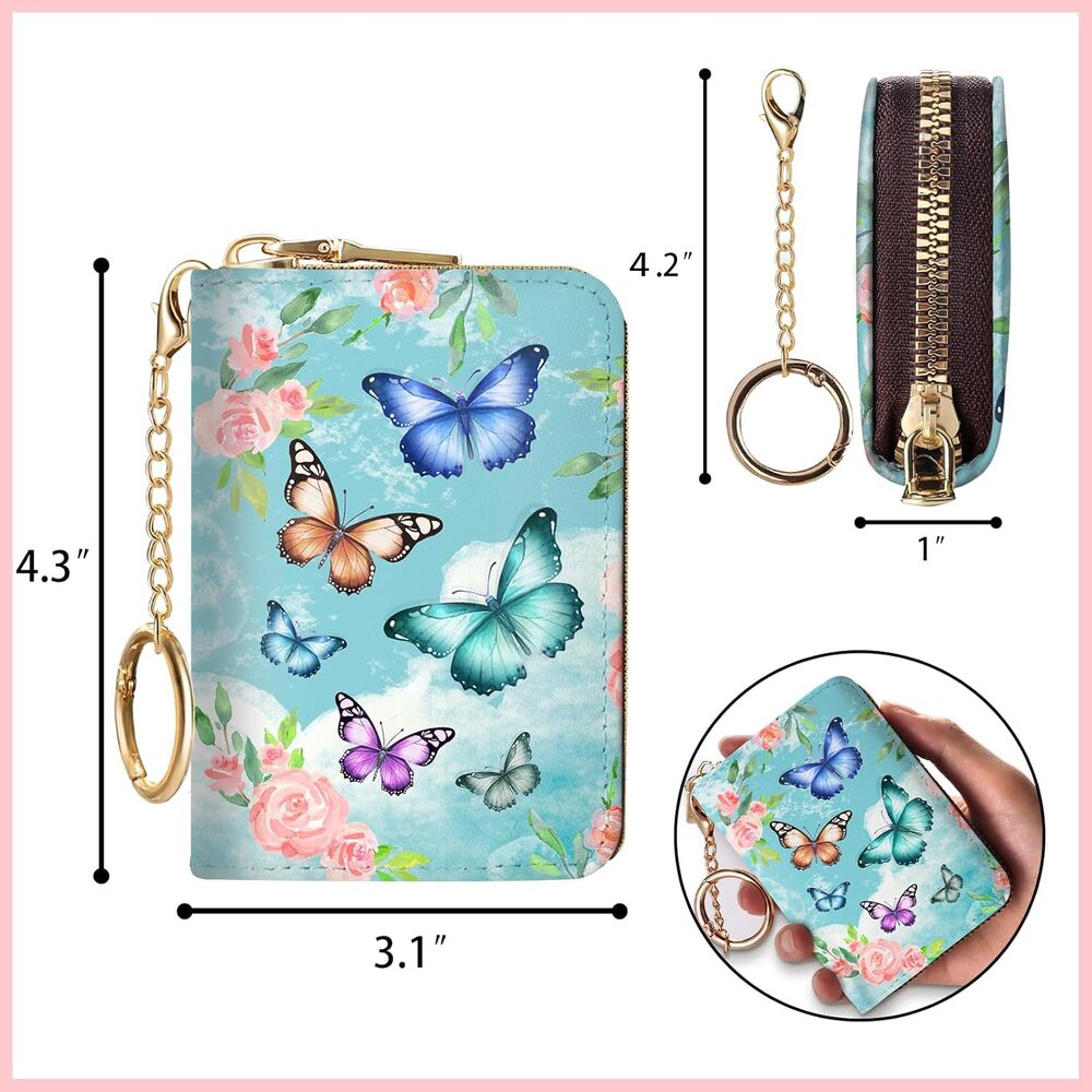 Wallet, RFID Blocking, Cash Credit Business Card Slots Zipper Keychain (Blue) - Picture 5 of 5